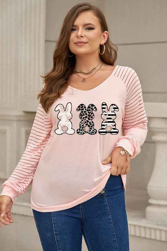 Plus Size Rabbit Graphic Long Raglan Sleeve Easter Tee