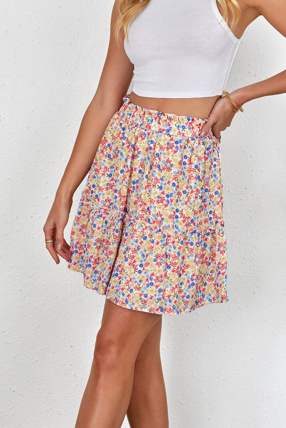 Floral Print Elastic Waist Skirt