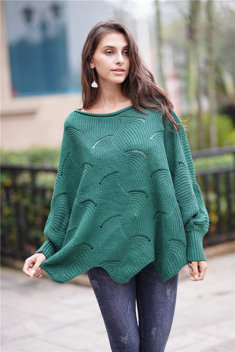 Double Take Openwork Boat Neck Sweater with Scalloped Hem