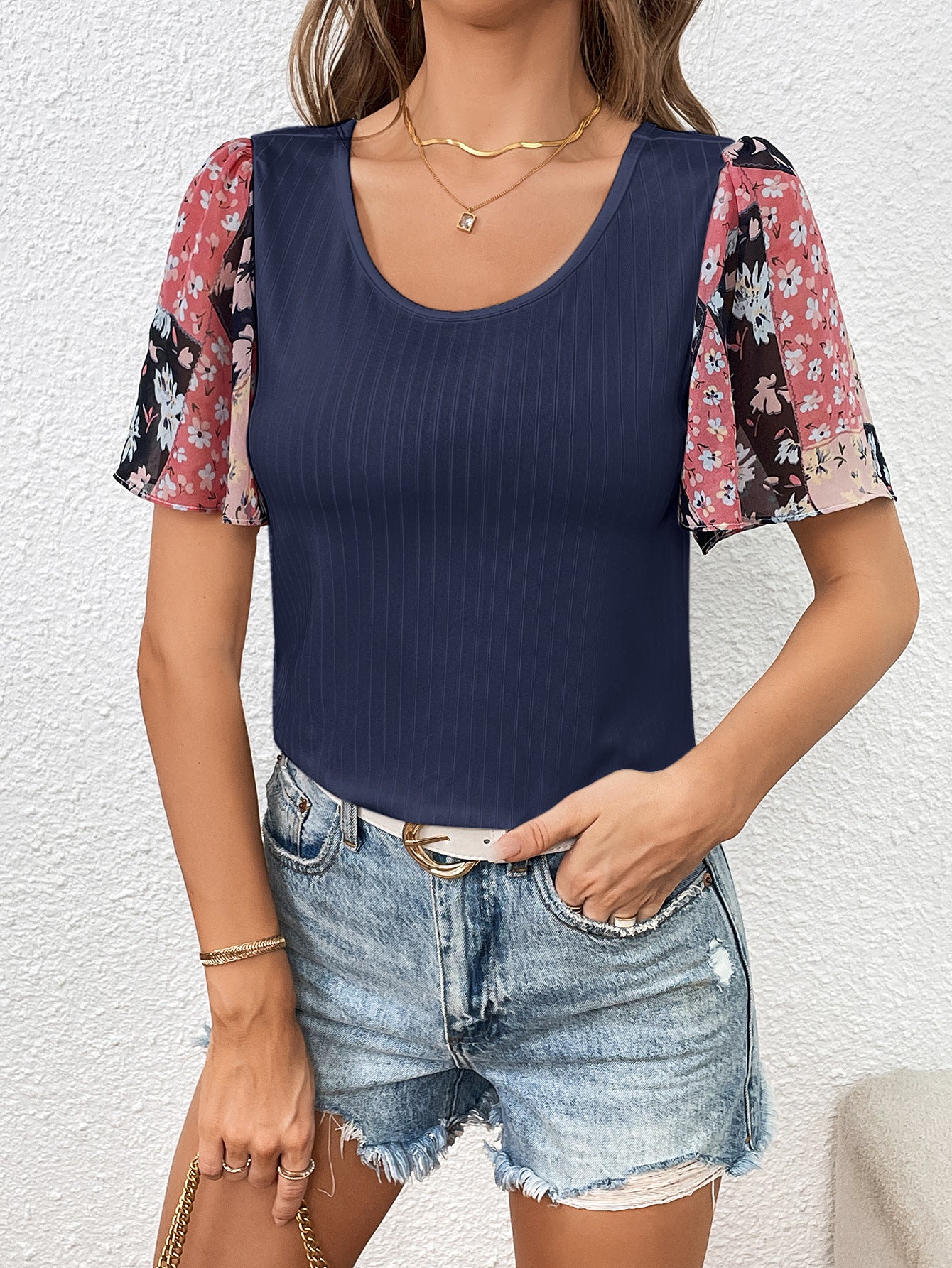 Printed Puff Sleeve Round Neck Tee