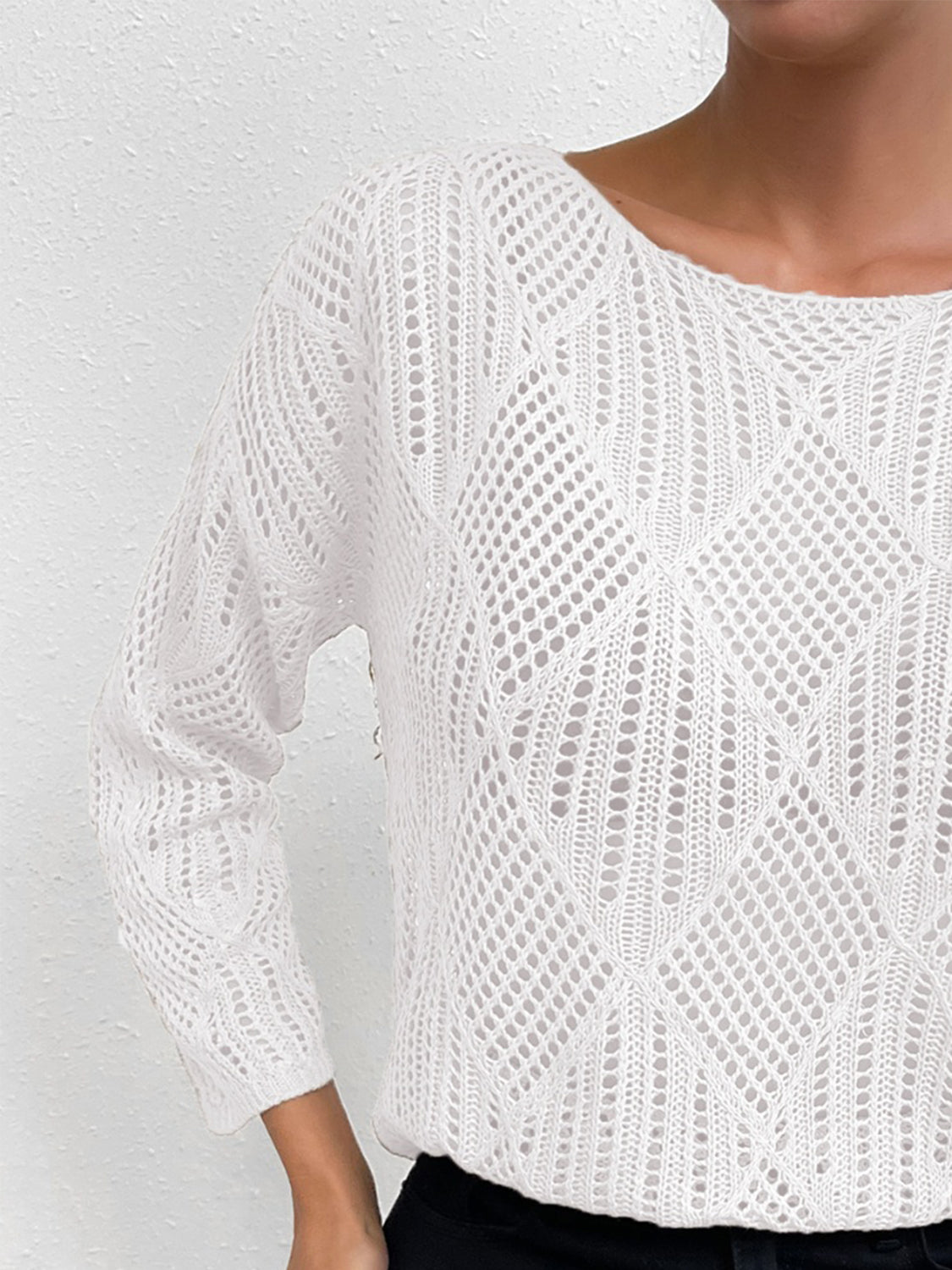 Openwork Round Neck Knit Top