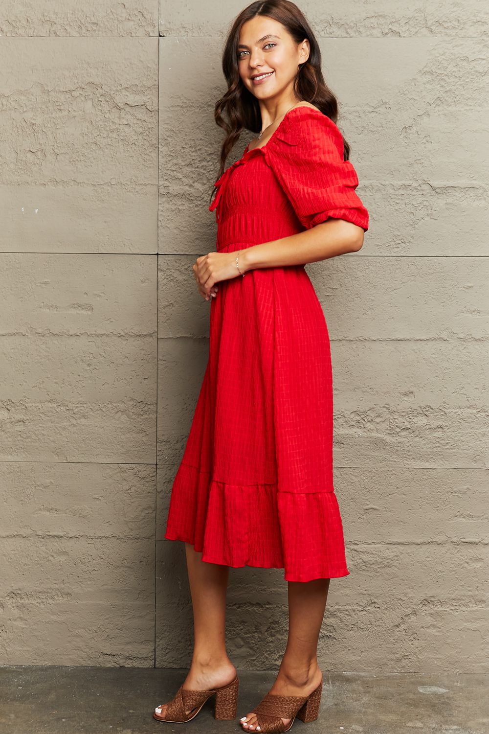 Ruffle Trim Square Neck Midi Dress