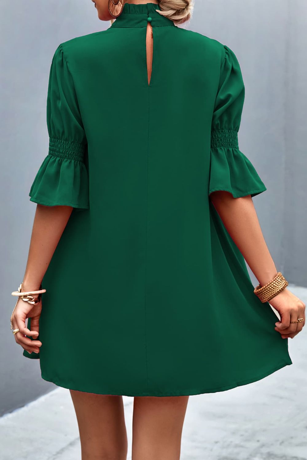 Frill Neck Flounce Sleeve Dress