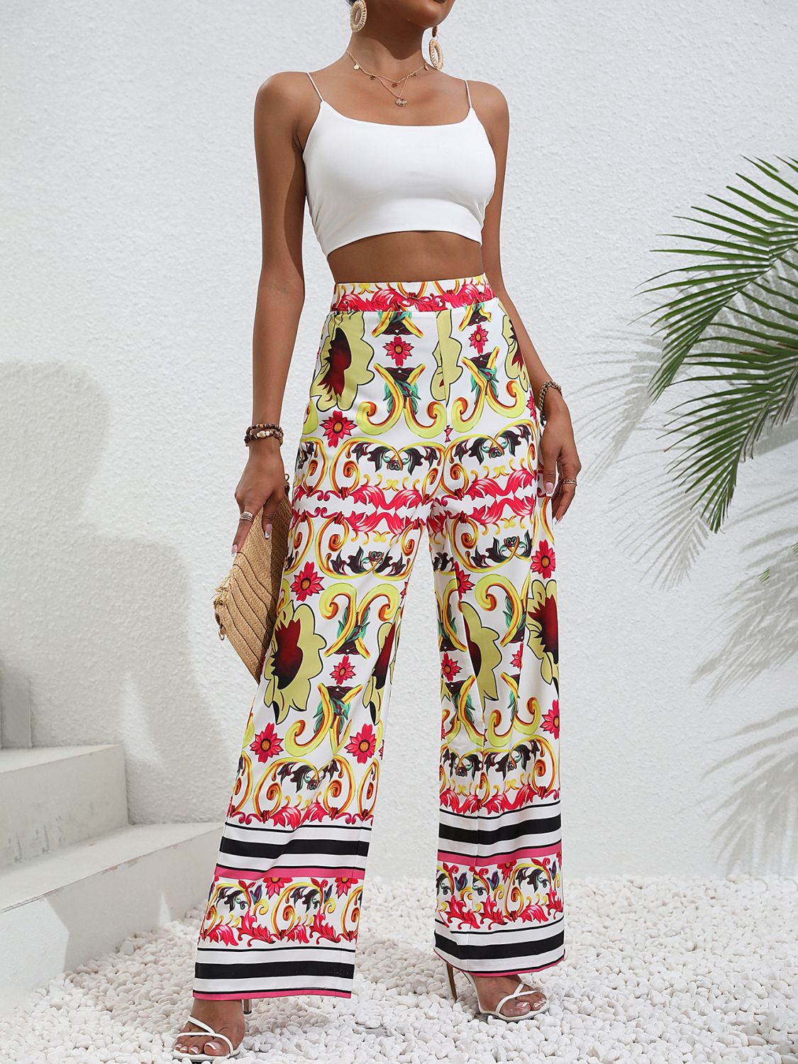 Printed High-Rise Wide Leg Pants