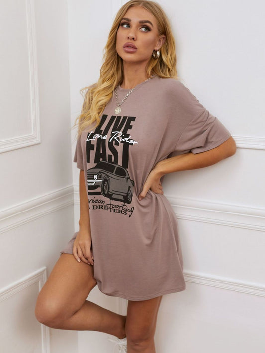 Printed Round Neck Half Sleeve T-Shirt Dress