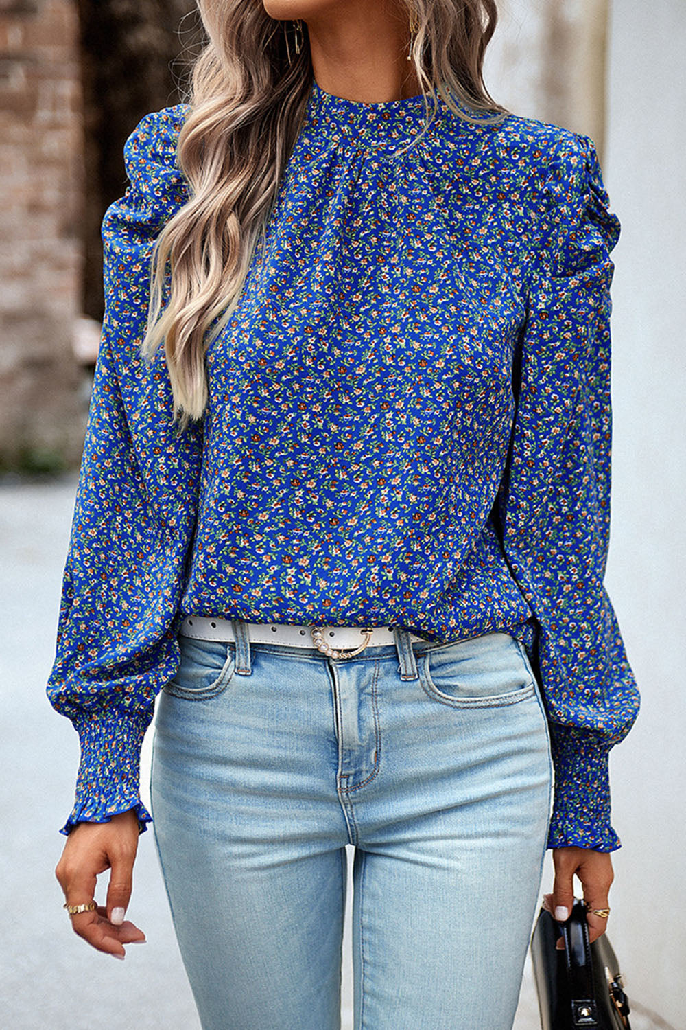 Printed Smocked Puff Sleeve Blouse