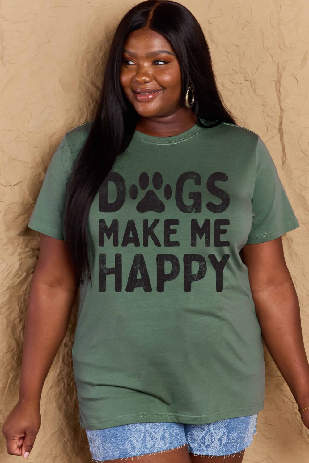 Simply Love Full Size DOGS MAKE ME HAPPY Graphic Cotton T-Shirt