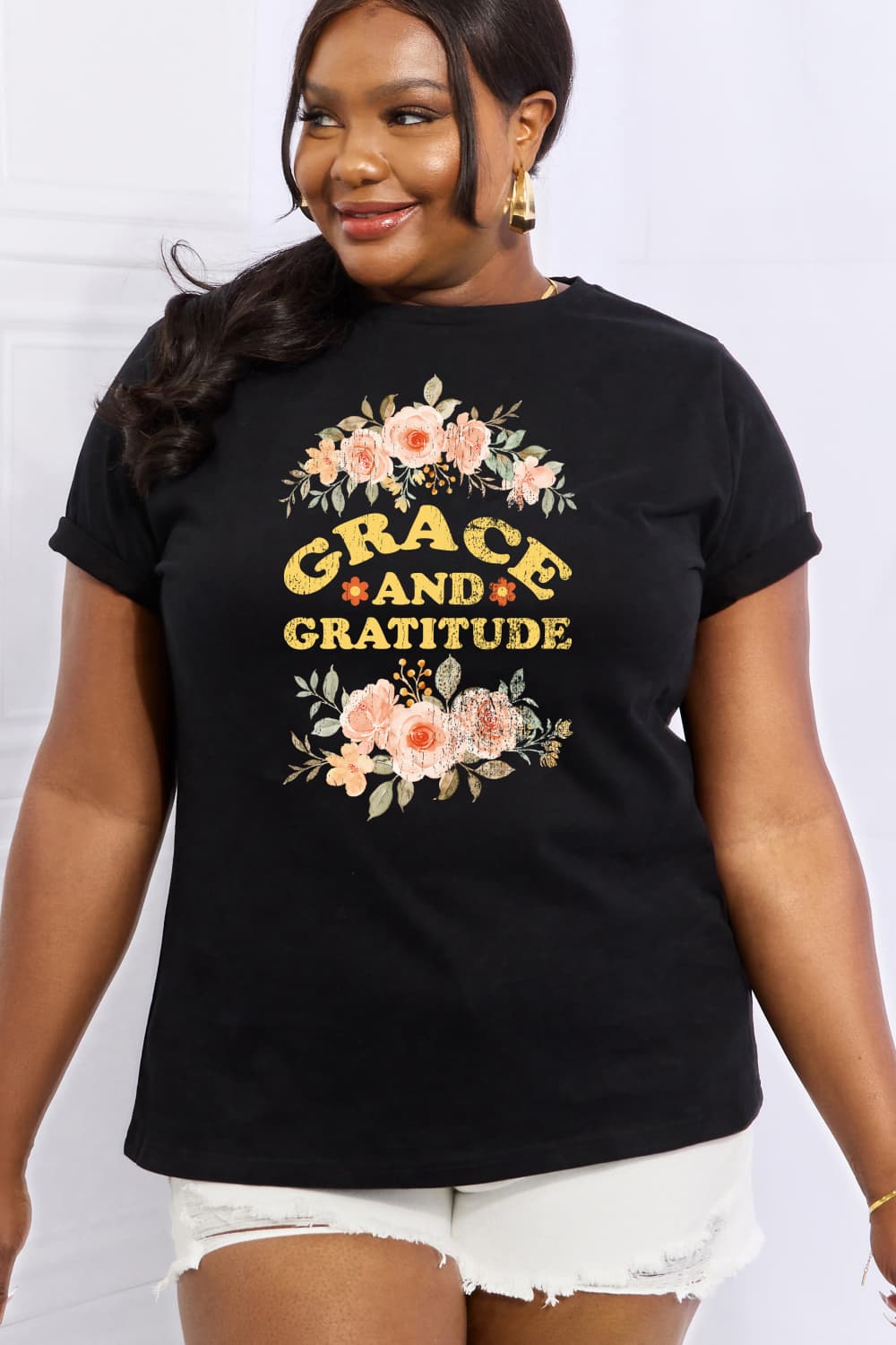 Simply Love Simply Love Full Size GRACE AND GRATITUDE Graphic Cotton Tee