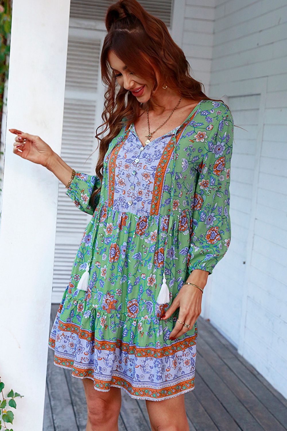 Floral Tied Balloon Sleeve Mini Dress