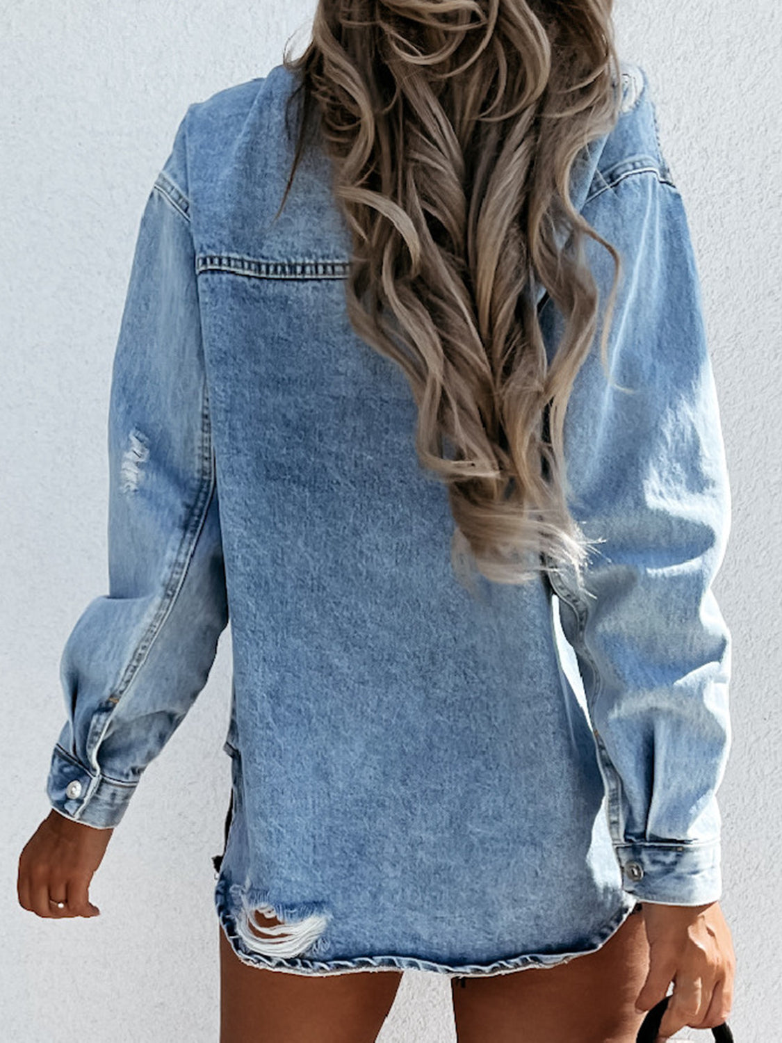 Distressed Snap Down Denim Jacket