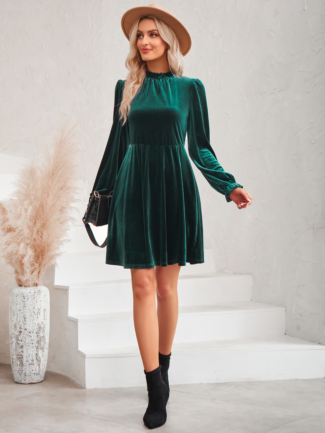 Long Flounce Sleeve A-Line Dress