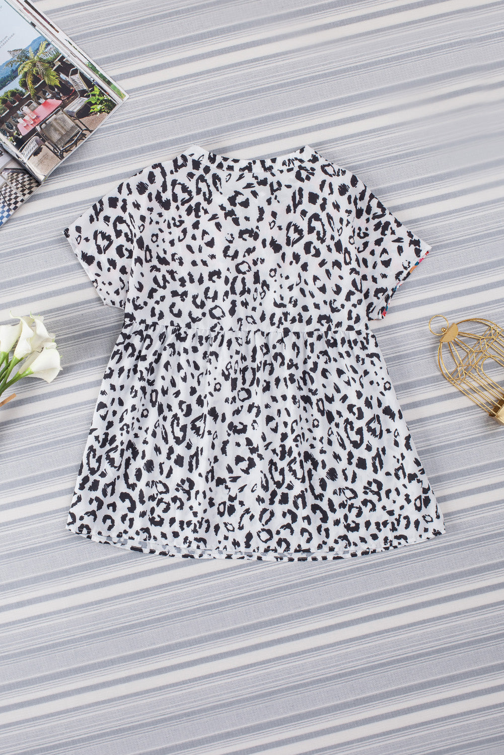 Leopard Tassel Tie Short Sleeve Top