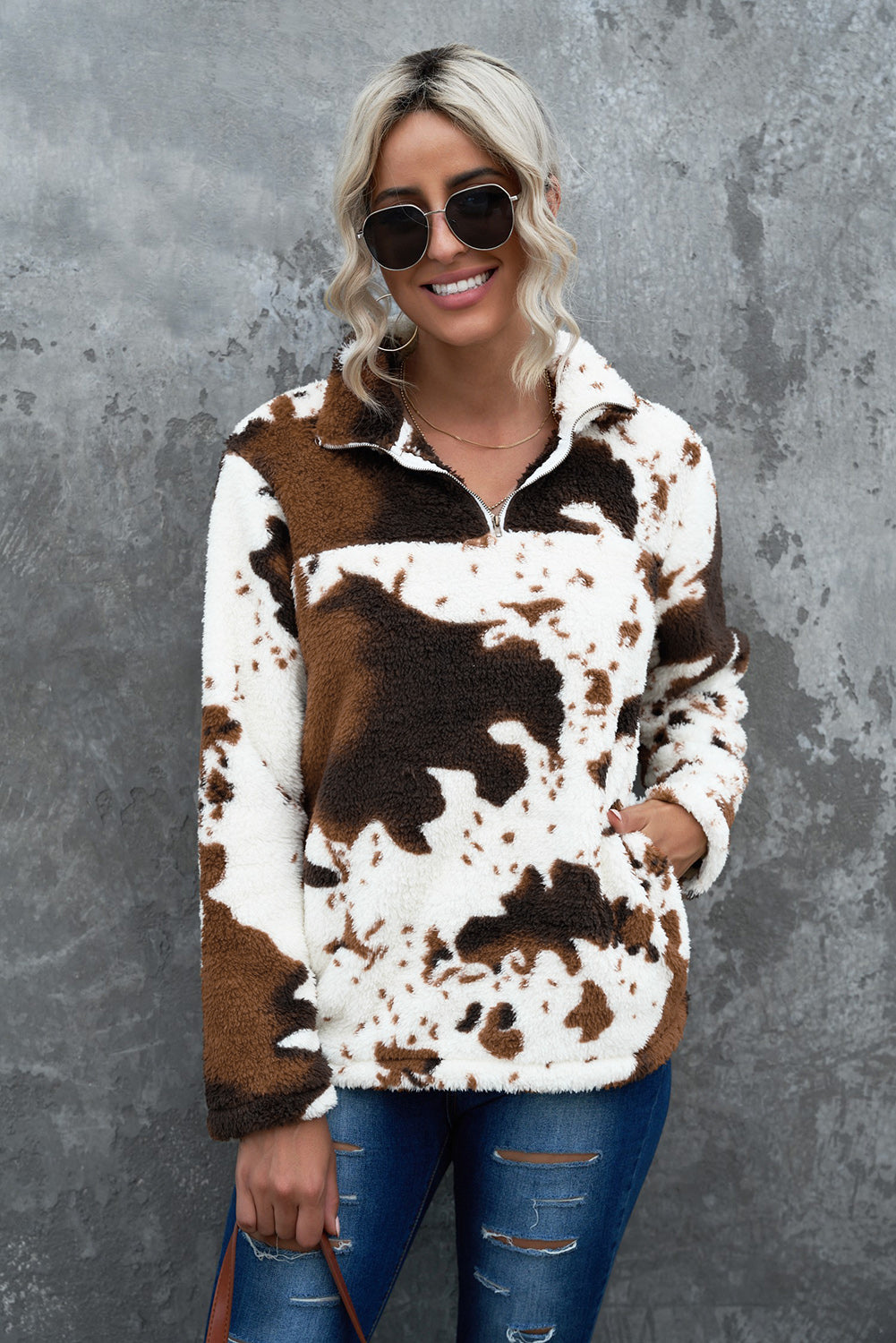 Quarter-Zip Long Sleeve Teddy Sweatshirt