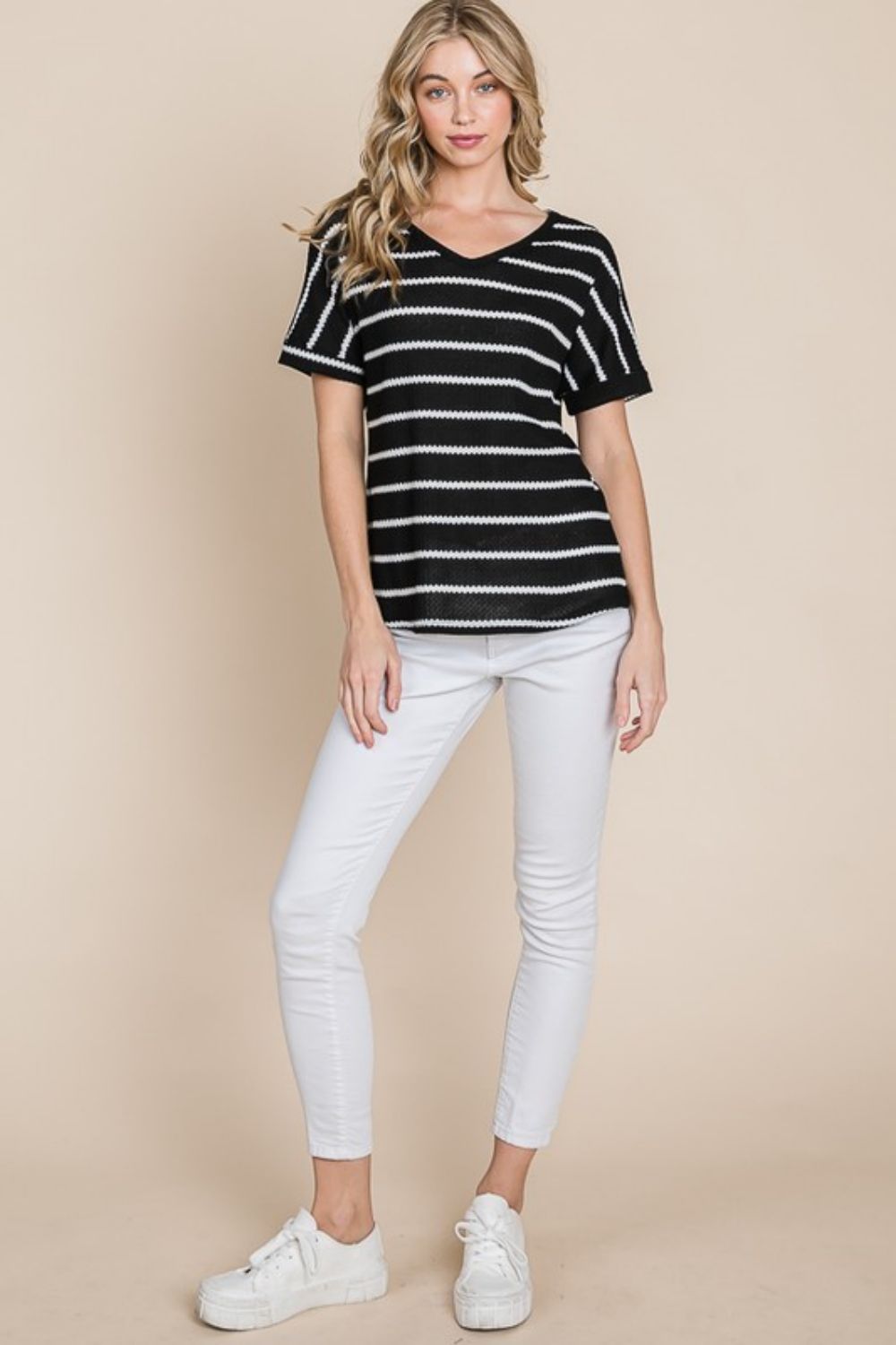 BOMBOM Simple Goals Waffle Knit Striped Tee