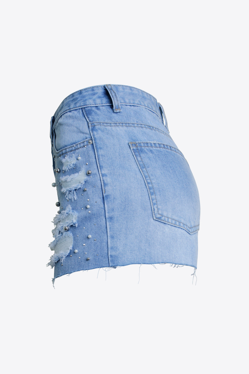 Full Size Distressed Bead Denim Shorts