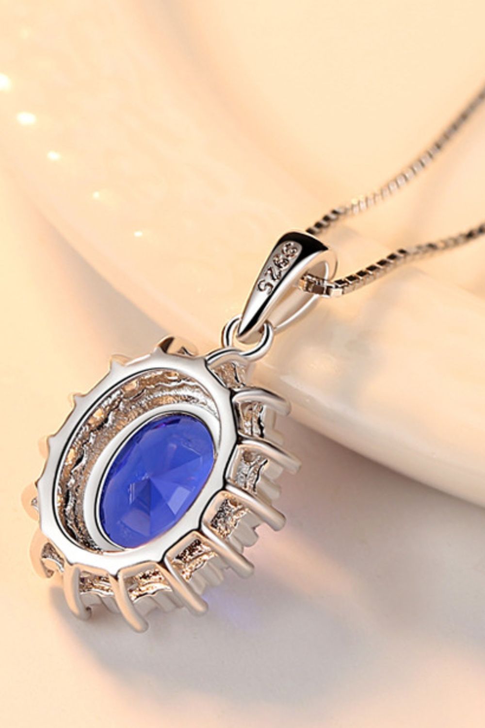 Synthetic Sapphire Pendant 925 Sterling Silver Necklace