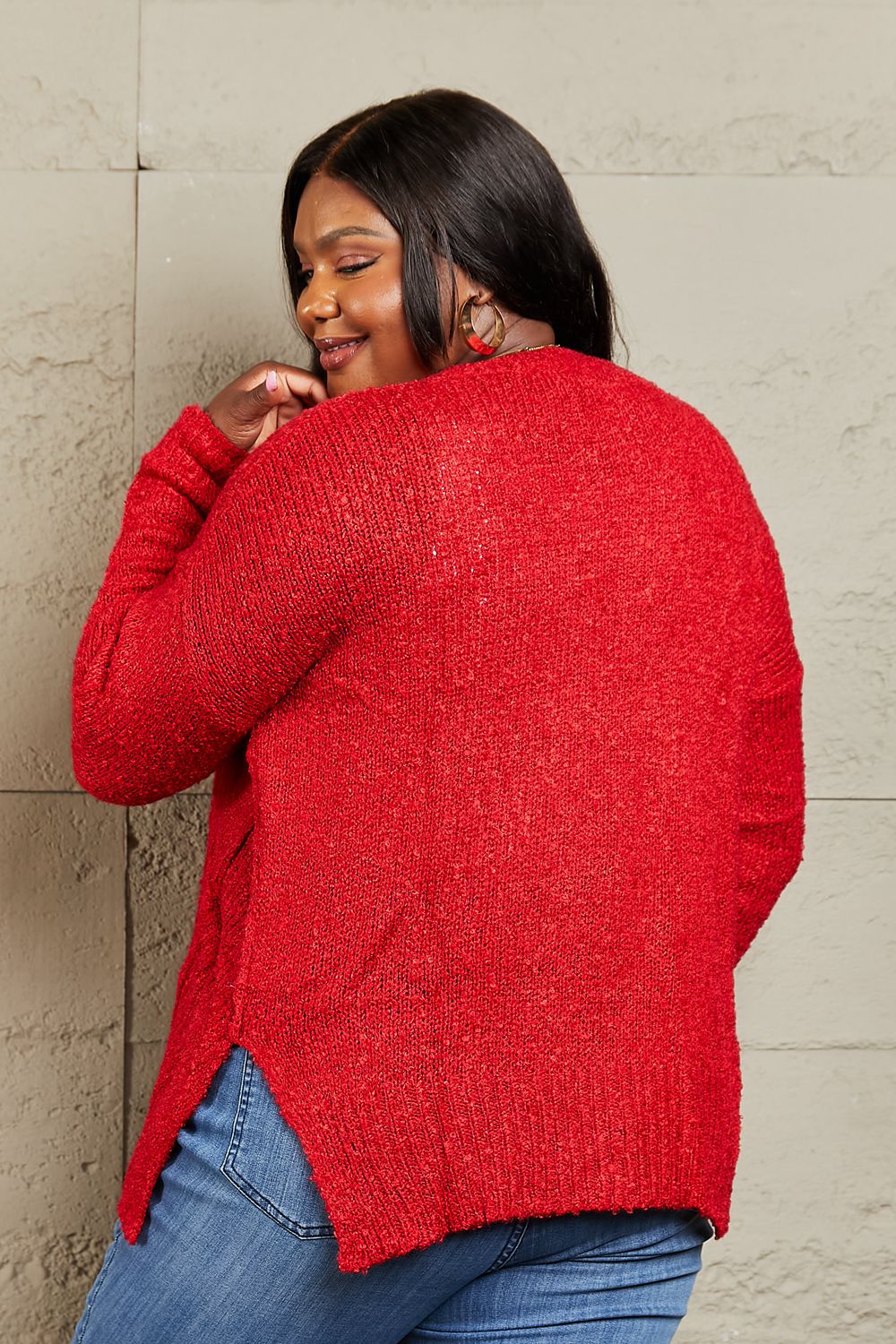 Heimish By The Fire Full Size Draped Detail Knit Sweater