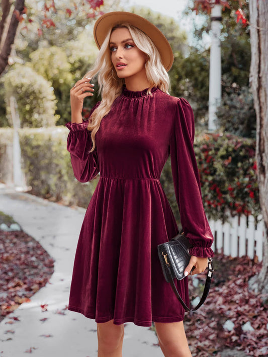 Long Flounce Sleeve A-Line Dress