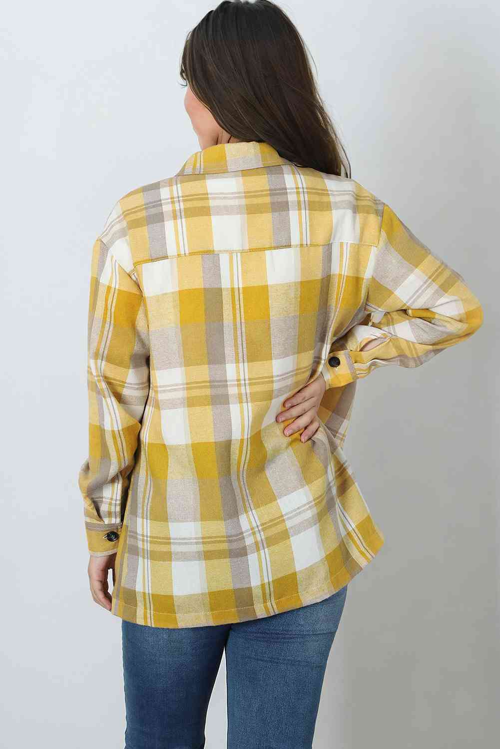 Plaid Collared Neck Long Sleeve Shirt