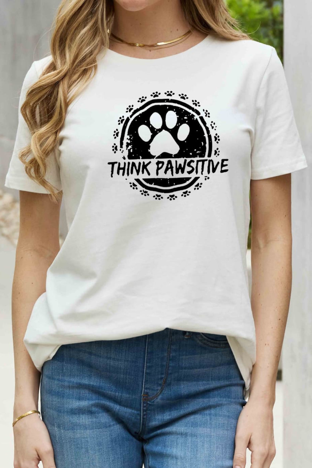 Simply Love Simply Love Full Size THINK PAWSITIVE Graphic Cotton Tee