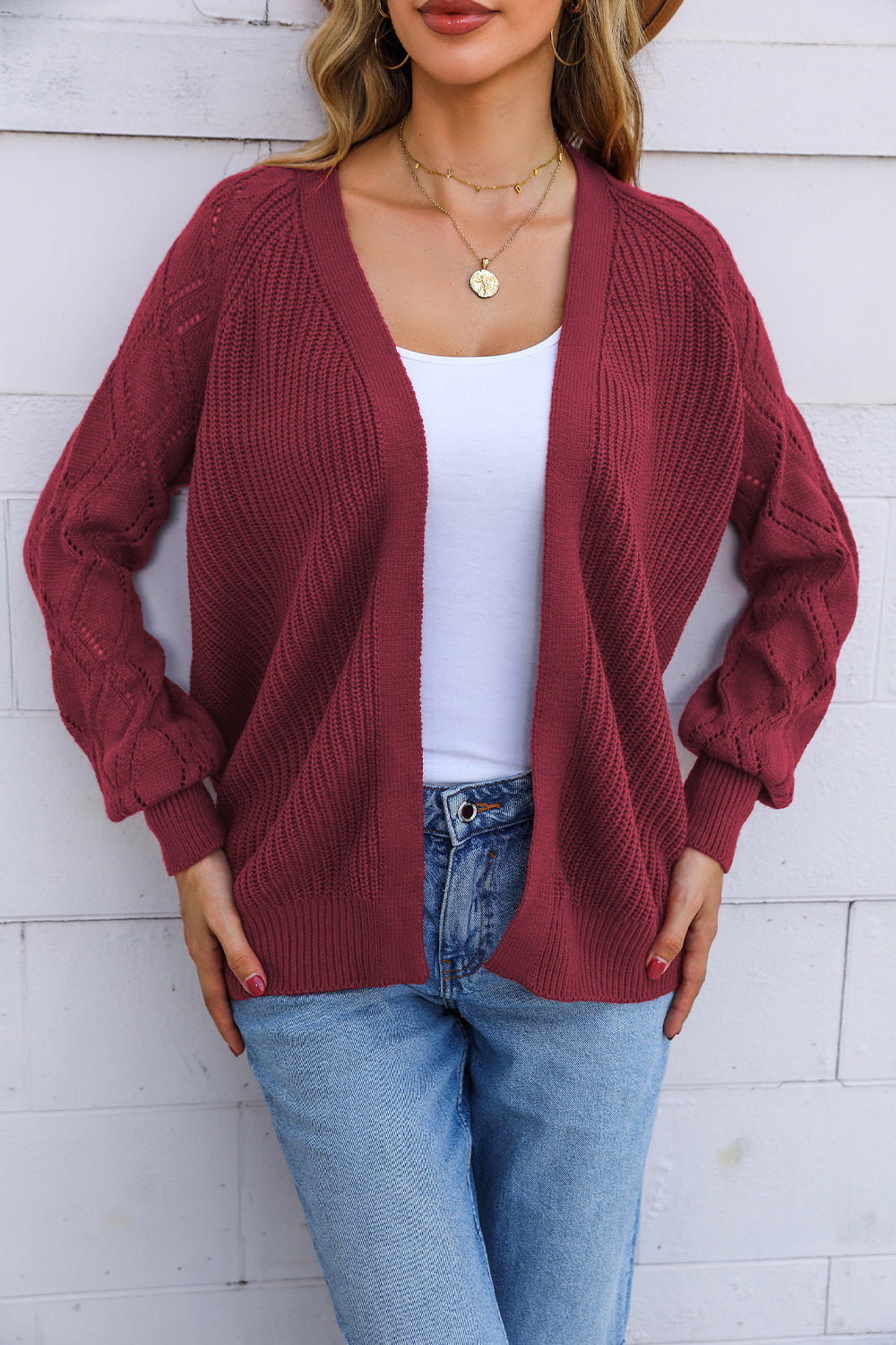 Open Front Rib-Knit Cardigan