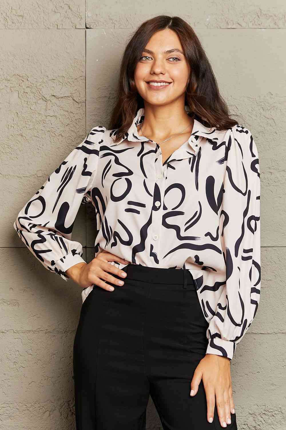 Printed Collared Neck Button-Down Shirt