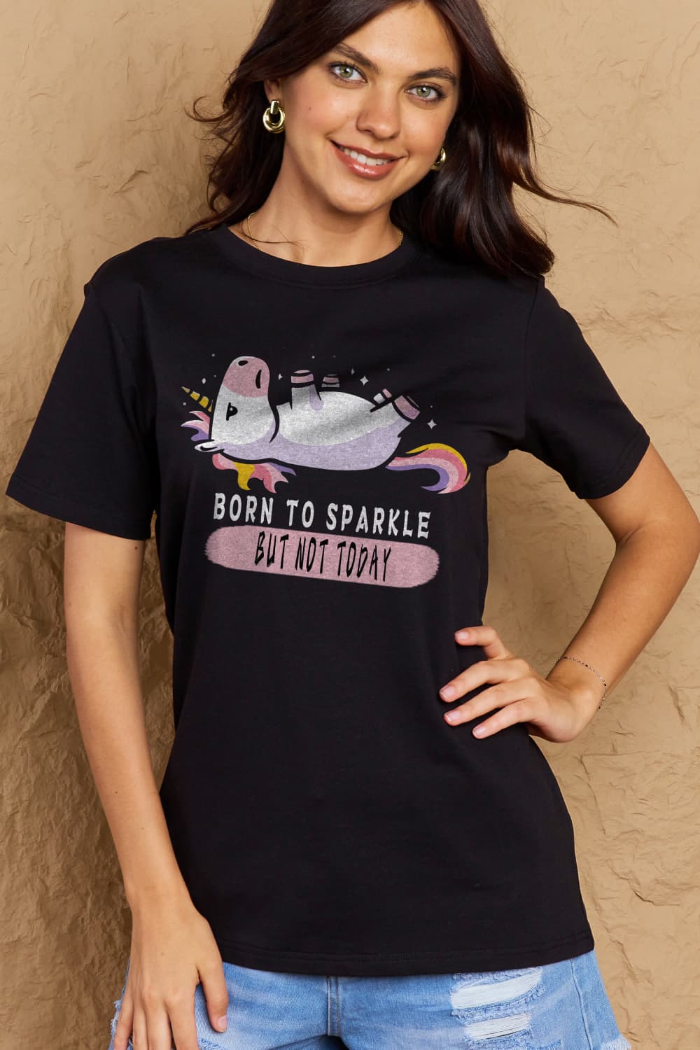 Simply Love Full Size BORN TO SPARKLE BUT NOT TODAY Graphic Cotton Tee