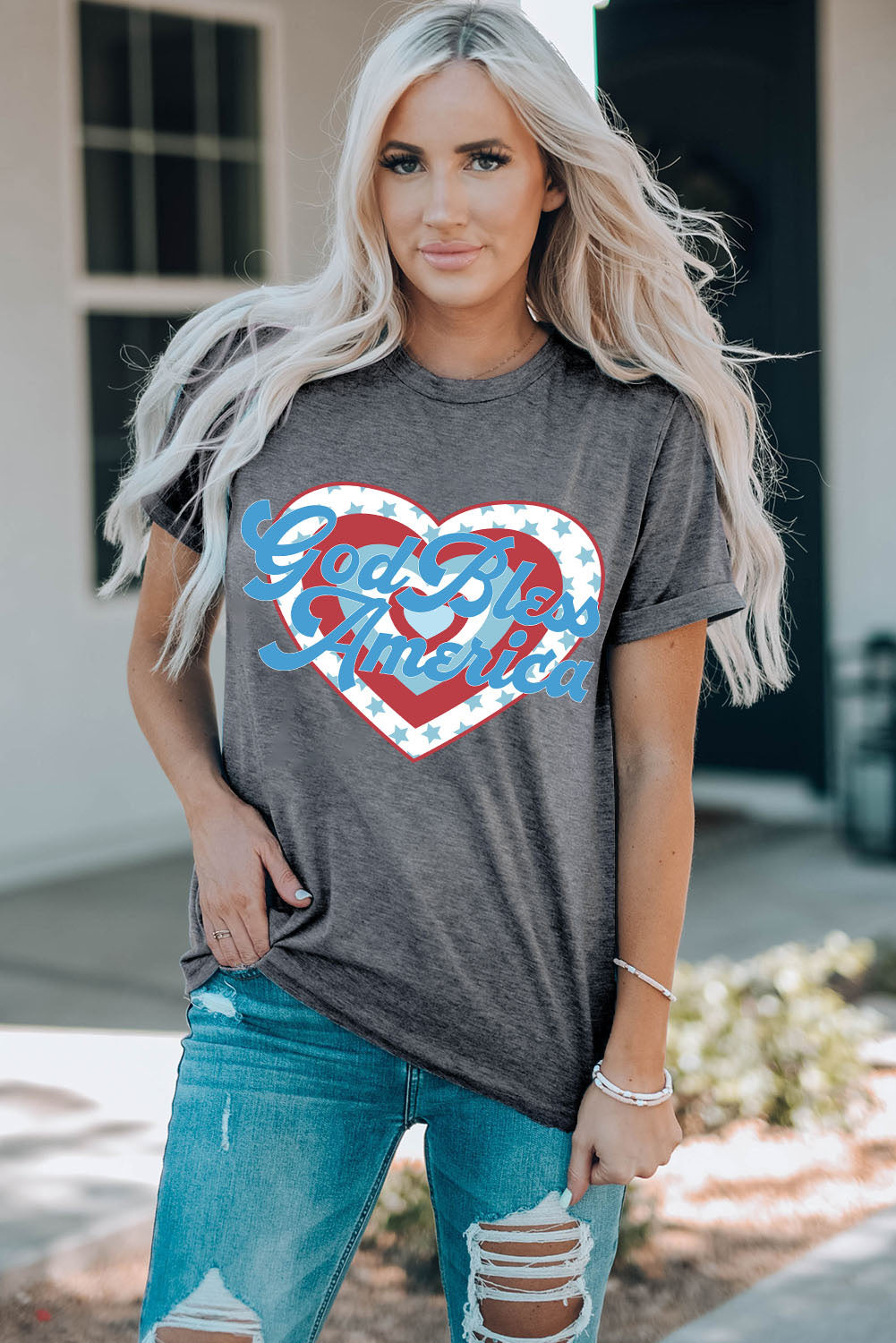 GOD BLESS AMERICA Heart Graphic T-Shirt