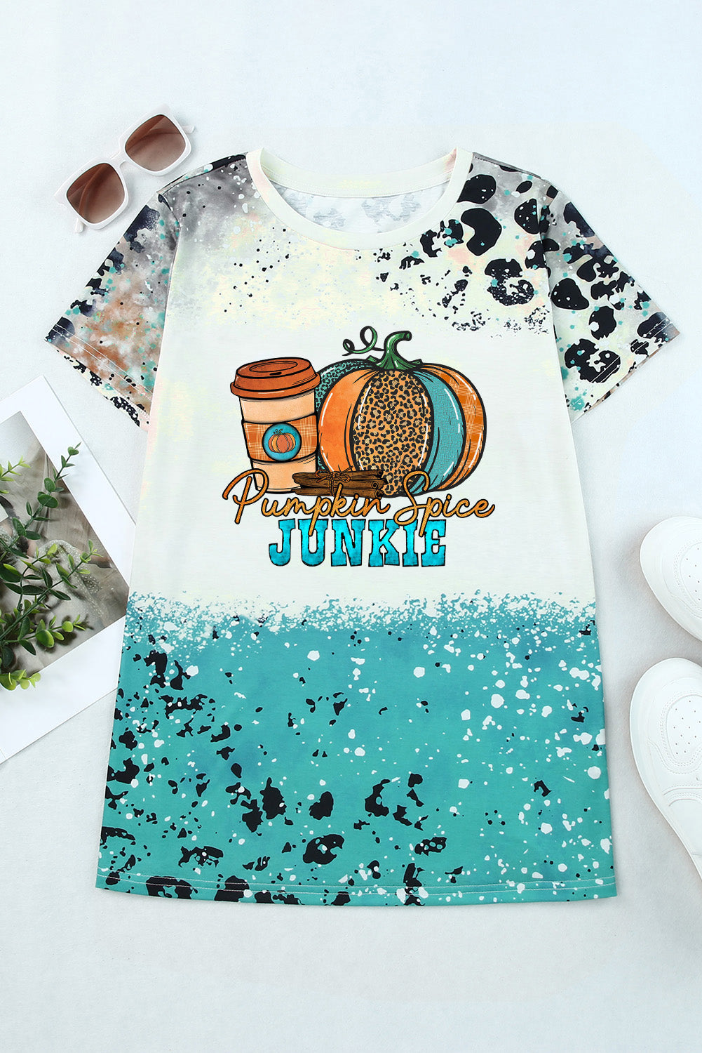 Printed PUMPKIN SPICE JUNKIE Graphic Round Neck Short Sleeve Tee