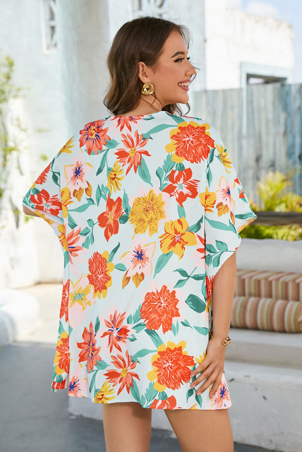 Floral V-Neck Tunic Blouse