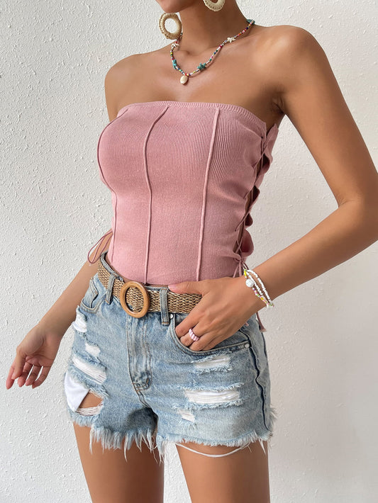 Seam Detail Lace-Up Tube Top