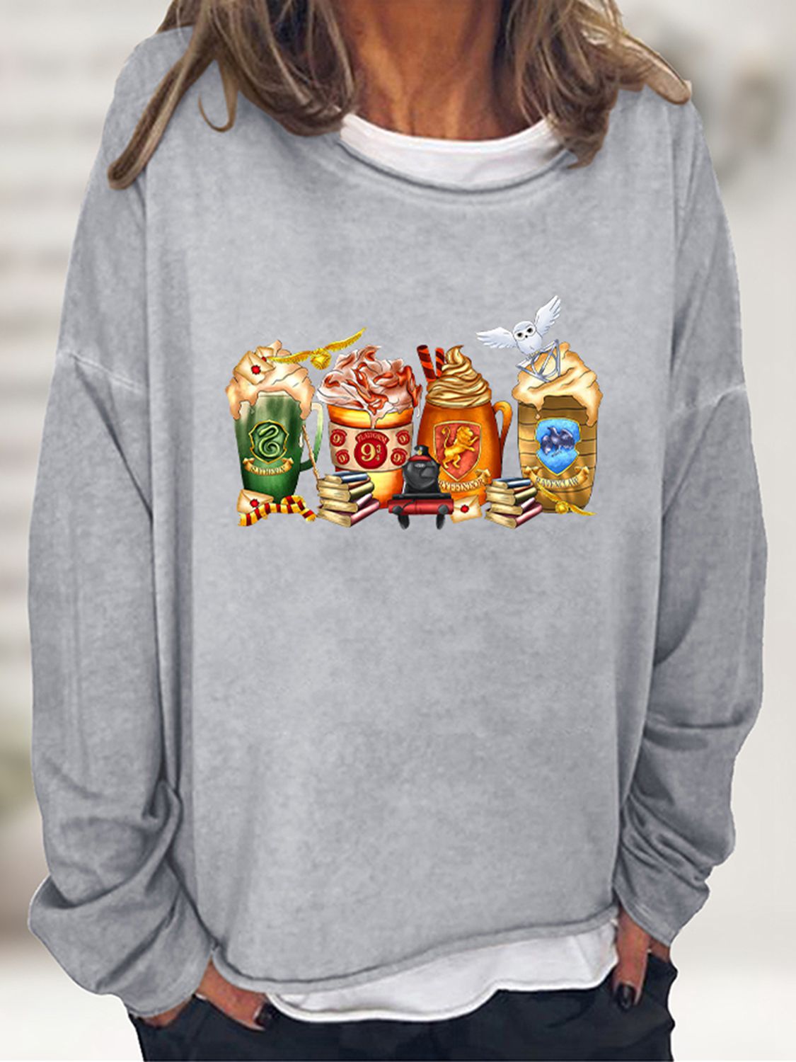 Full Size Graphic Round Neck Roll Hem Sweatshirt