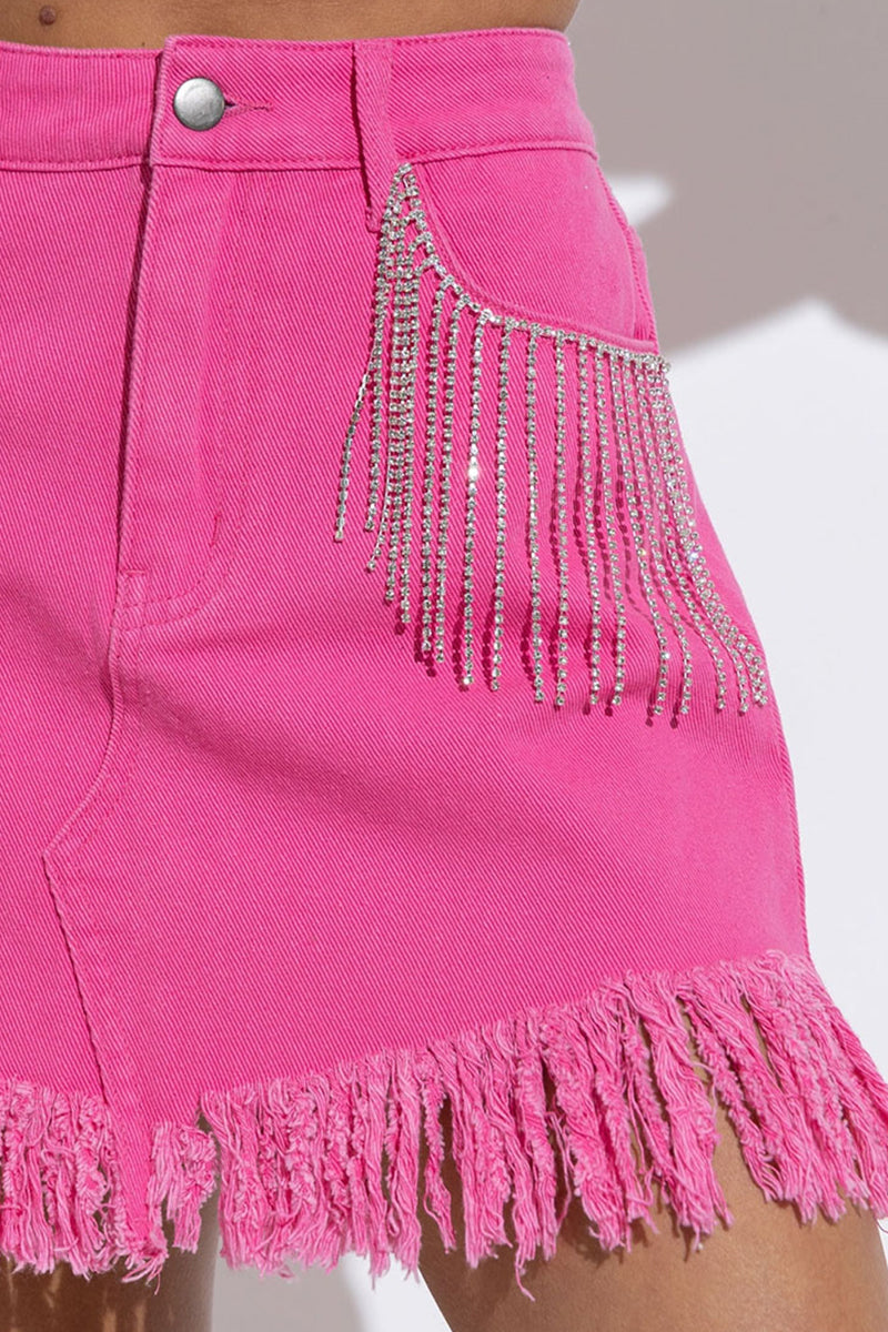 Rhinestone Fringe Denim Skirt