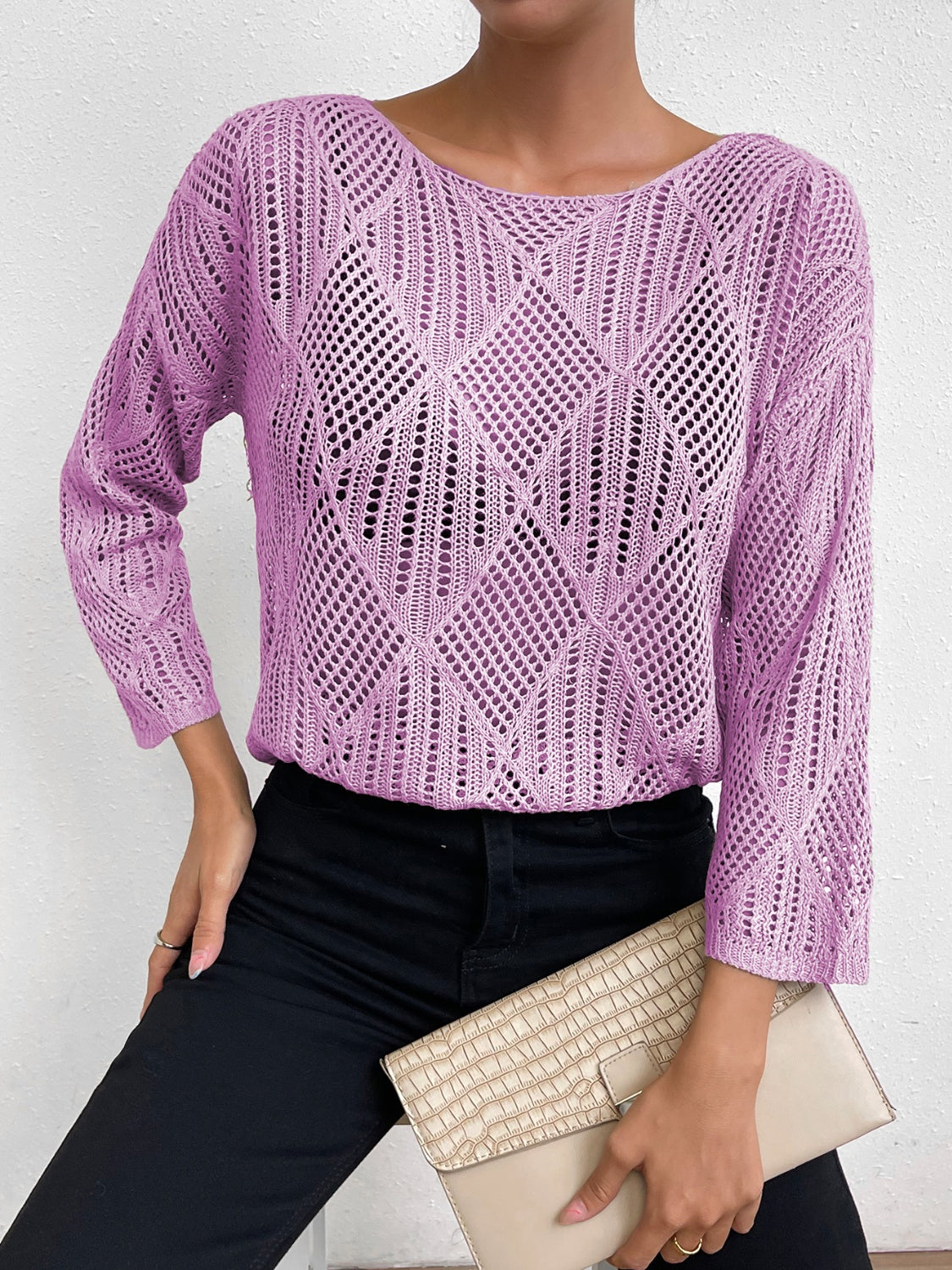 Openwork Round Neck Knit Top