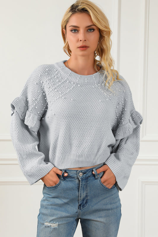 Pearl Trim Ruffled Sweater