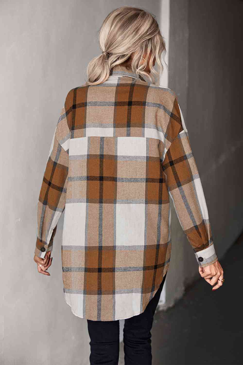 Plaid Collared Neck Longline Shirt