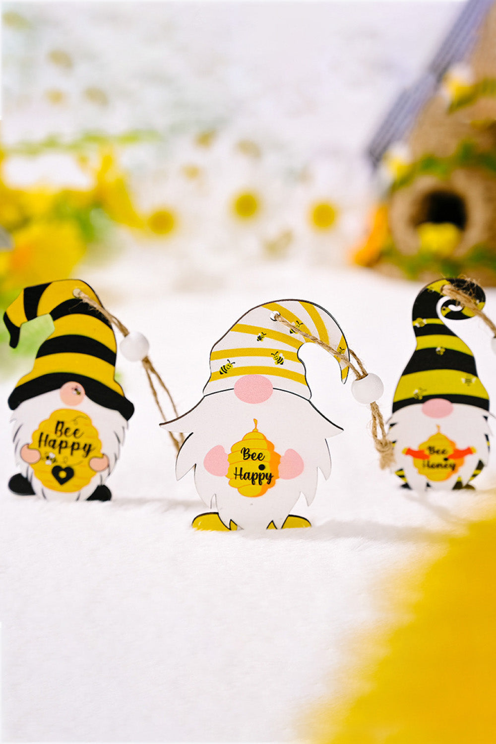 3-Pack Bee Wood Gnome Ornaments