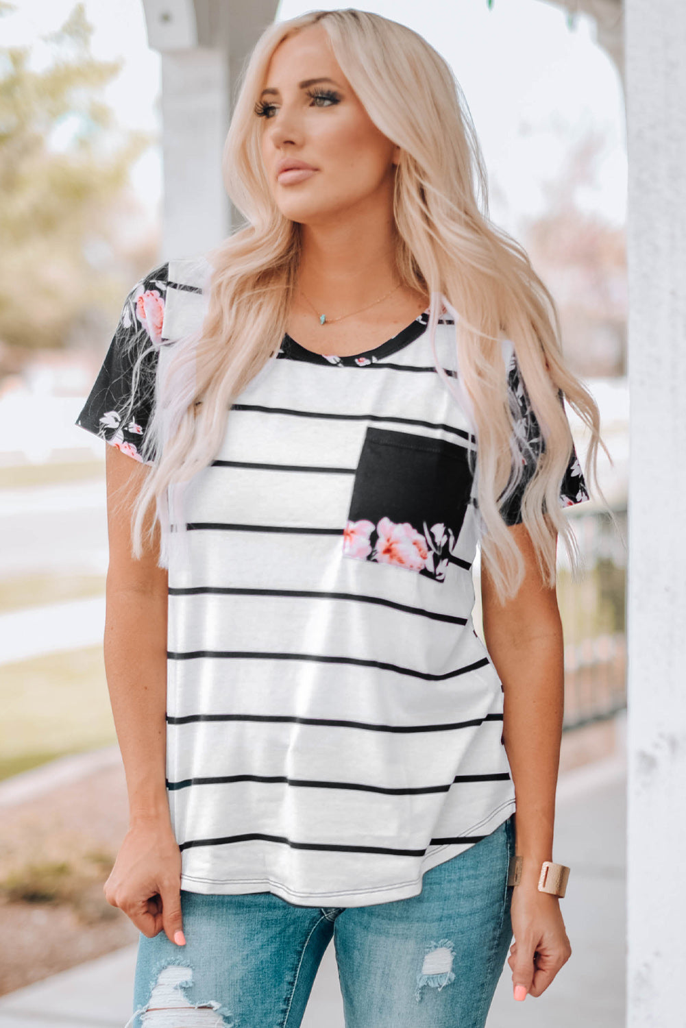 Striped T-Shirt with Patch Pocket