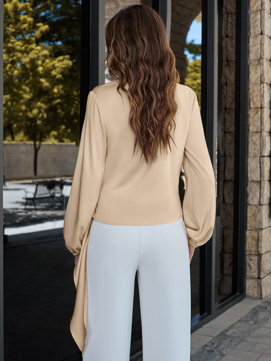 Surplice Neck Long Sleeve Blouse