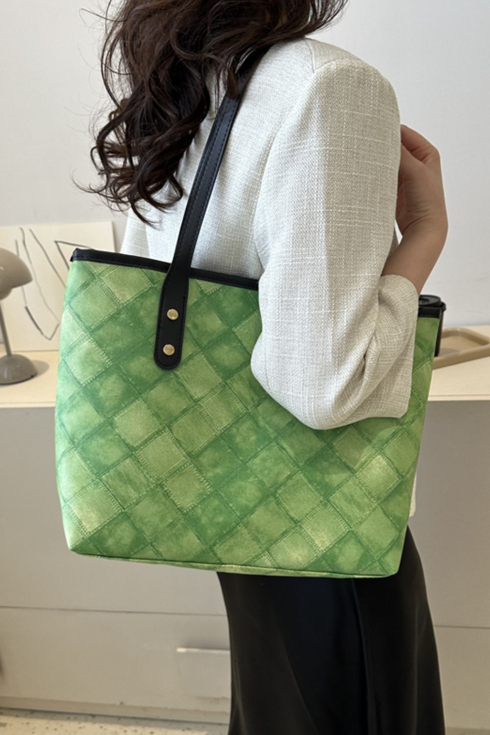 Plaid PU Leather Tote Bag