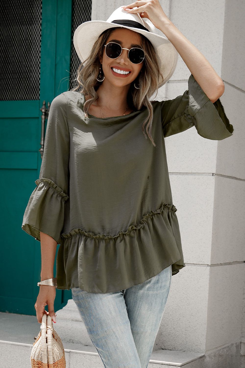 Frill Trim Round Neck Blouse