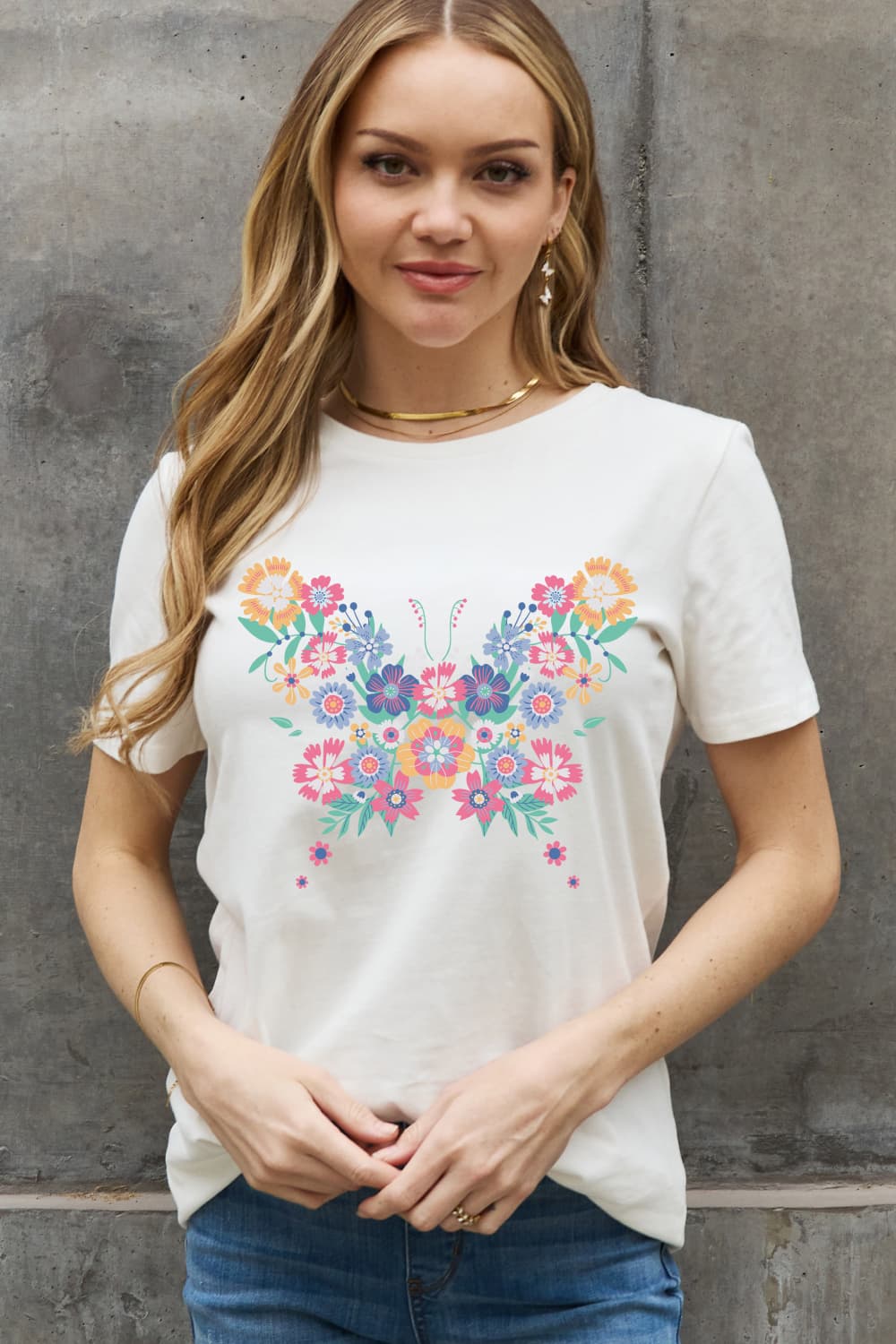 Simply Love Simply Love Full Size Flower Butterfly Graphic Cotton Tee