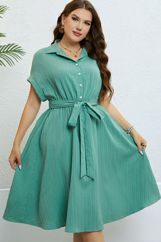 Buttoned Tie-Waist Shirt Dress