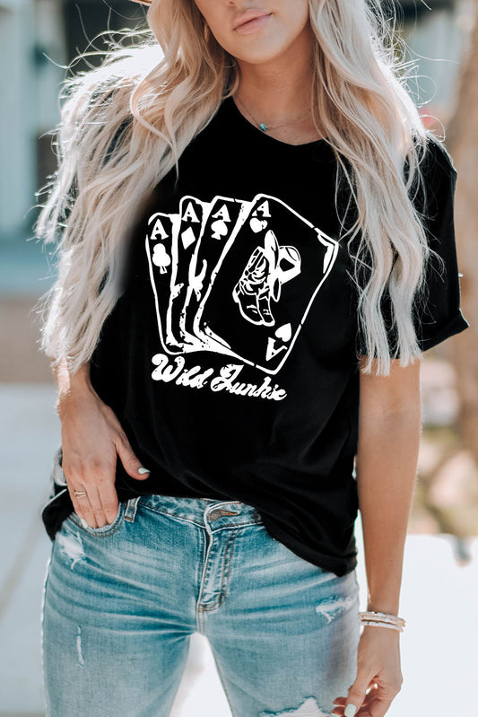 Poker Graphic Round Neck Short Sleeve Tee