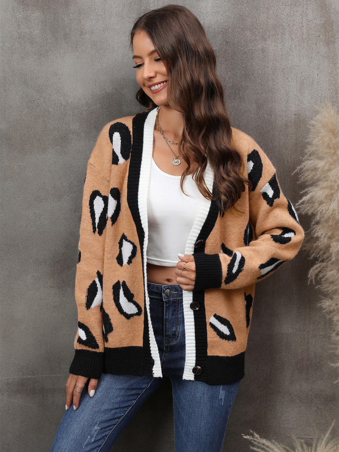 Leopard Button Down Drop Shoulder Cardigan