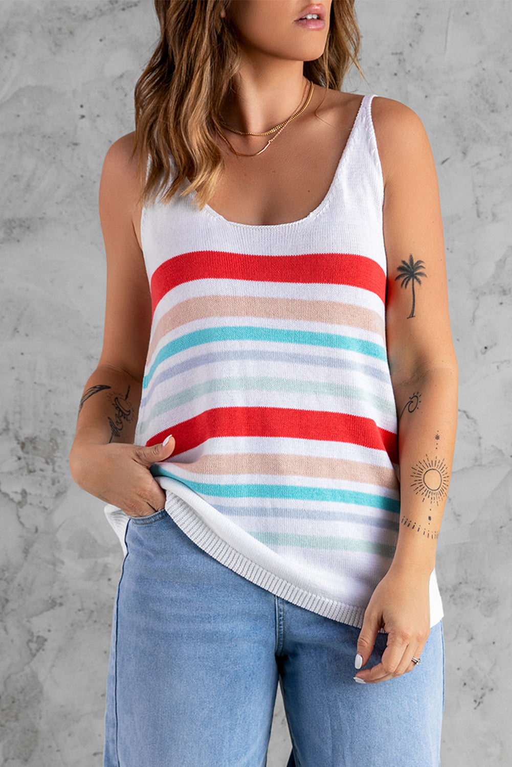 Rainbow Stripe Scoop Neck Knitted Tank