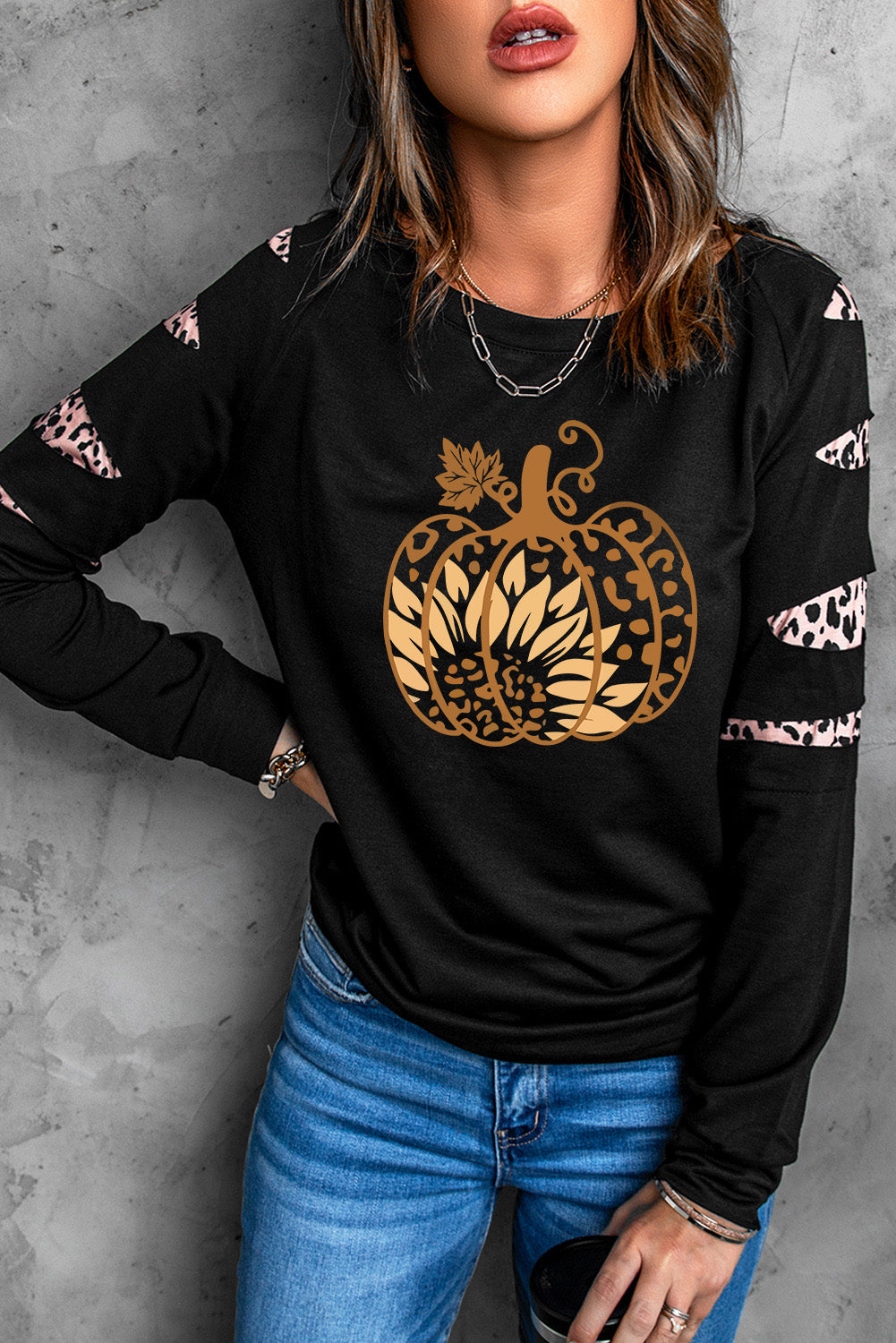 Leopard Pumpkin Graphic Sweatshirt