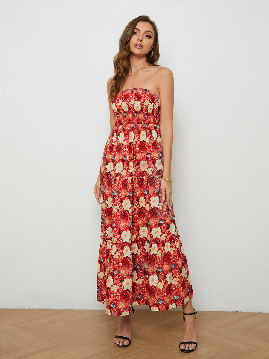 Floral Strapless Low-Back Dress