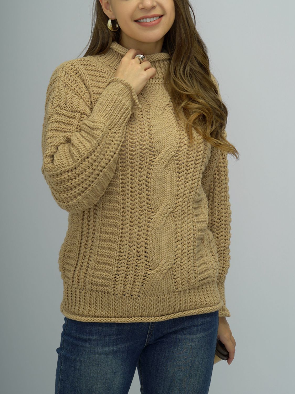 Cable-Knit Mock Neck Sweater