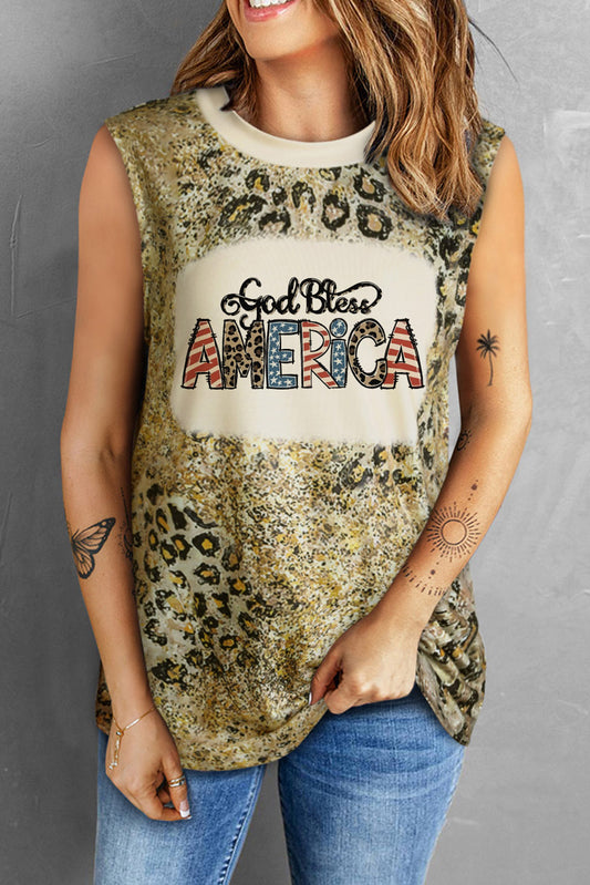 GOD BLESS AMERICA Graphic Leopard Tank